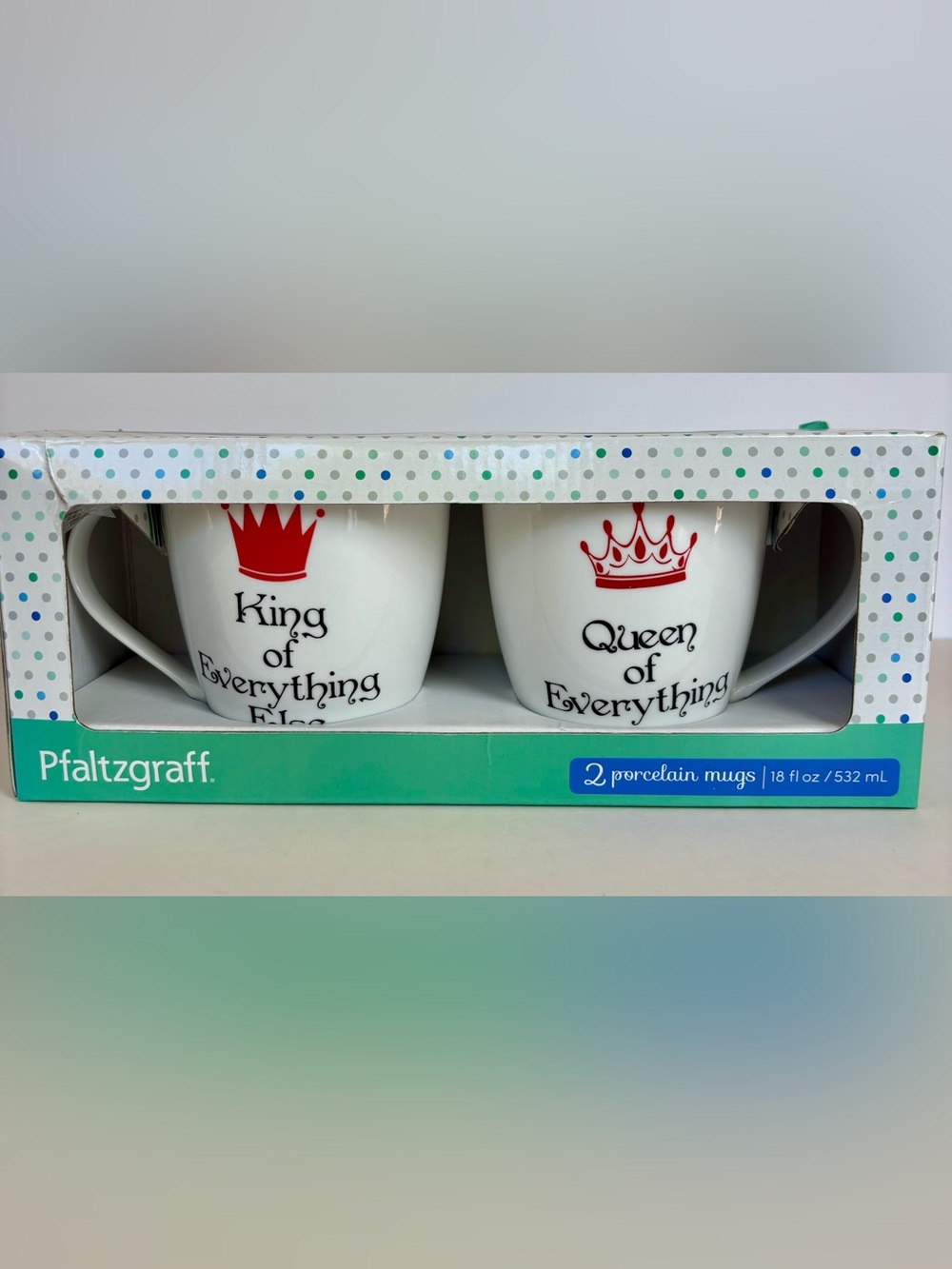 Pfaltzgraff King & Queen of Everything Porcelain Mug Set 18 oz Gift Box NEW
